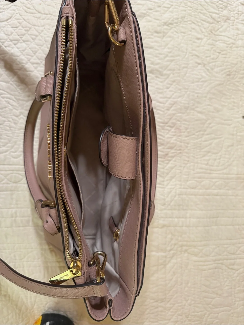 Michael Kors Mauve Leather Satchel with Gold Hardware. Long strap included.